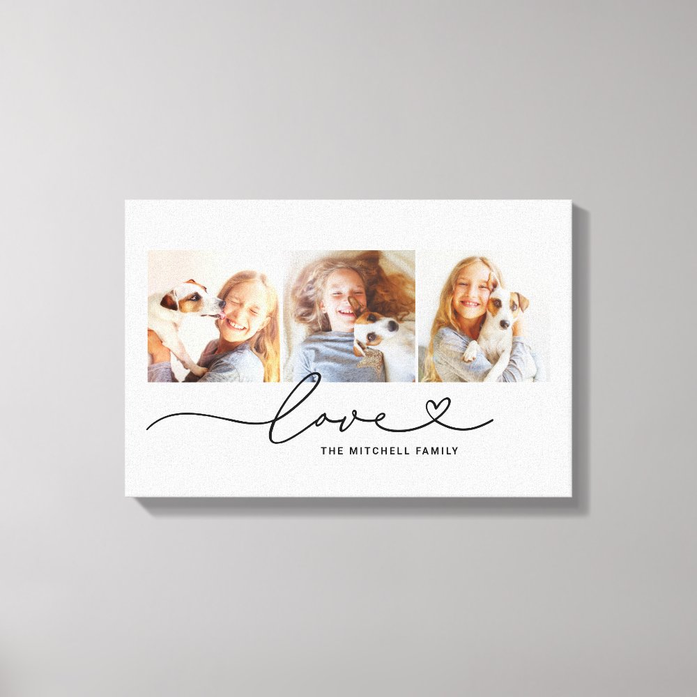 Love Heart Script Family Photo Collage Canvas Print