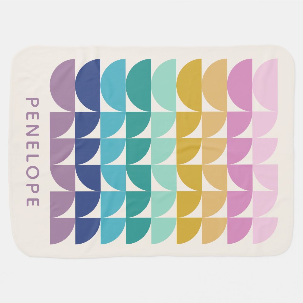 Cute Pastel Rainbow Geometric Shapes Personalized Baby Blanket