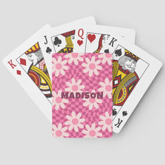 Hippie Groovy Pink Daisy Personalized Name Gift Poker Cards