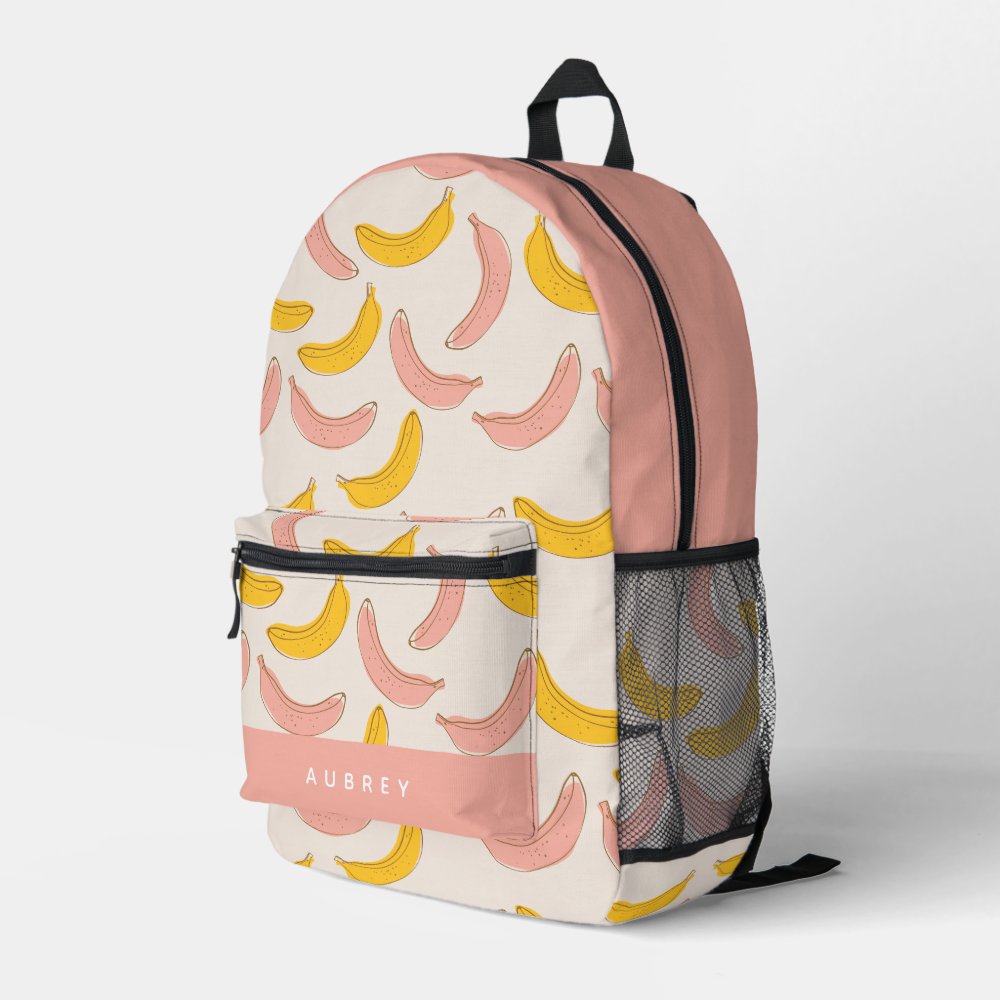 Cute Pink & Yellow Banana Pattern Printed Backpack
