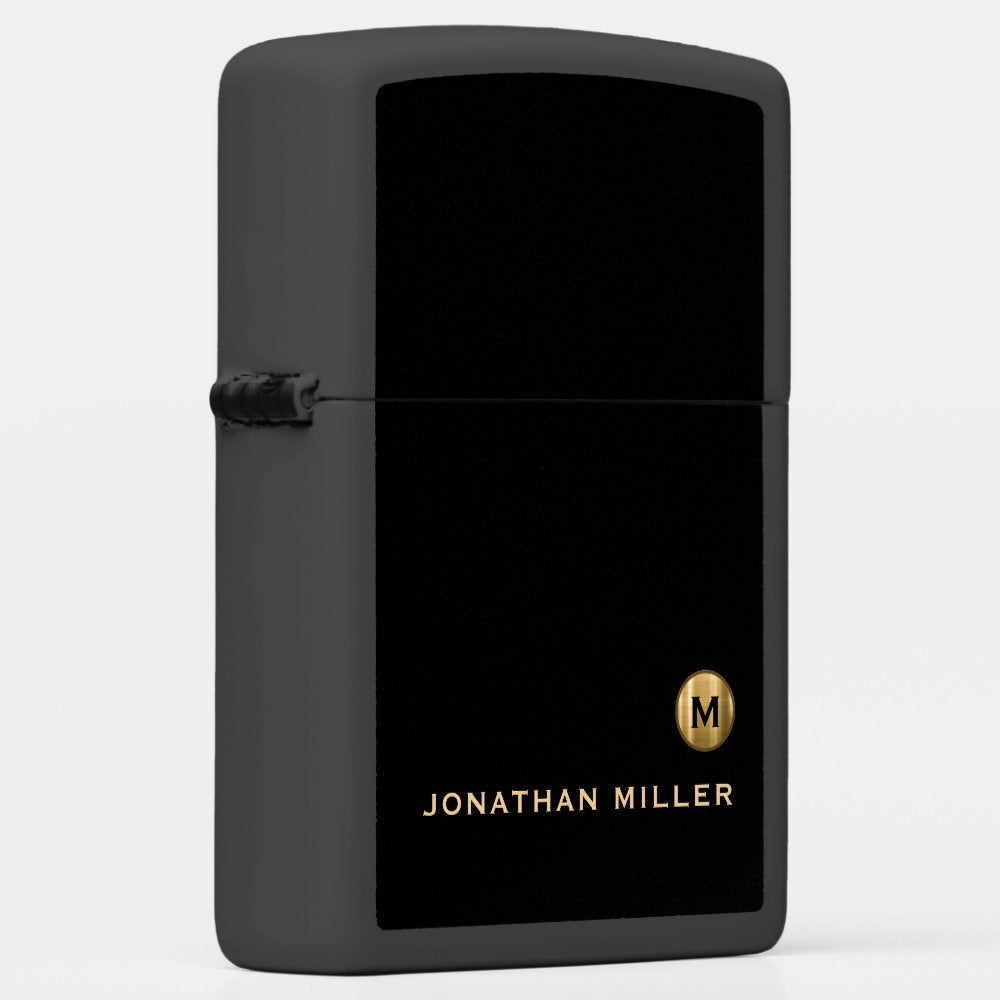 Minimal Black Gold Classic Monogram Zippo Lighter