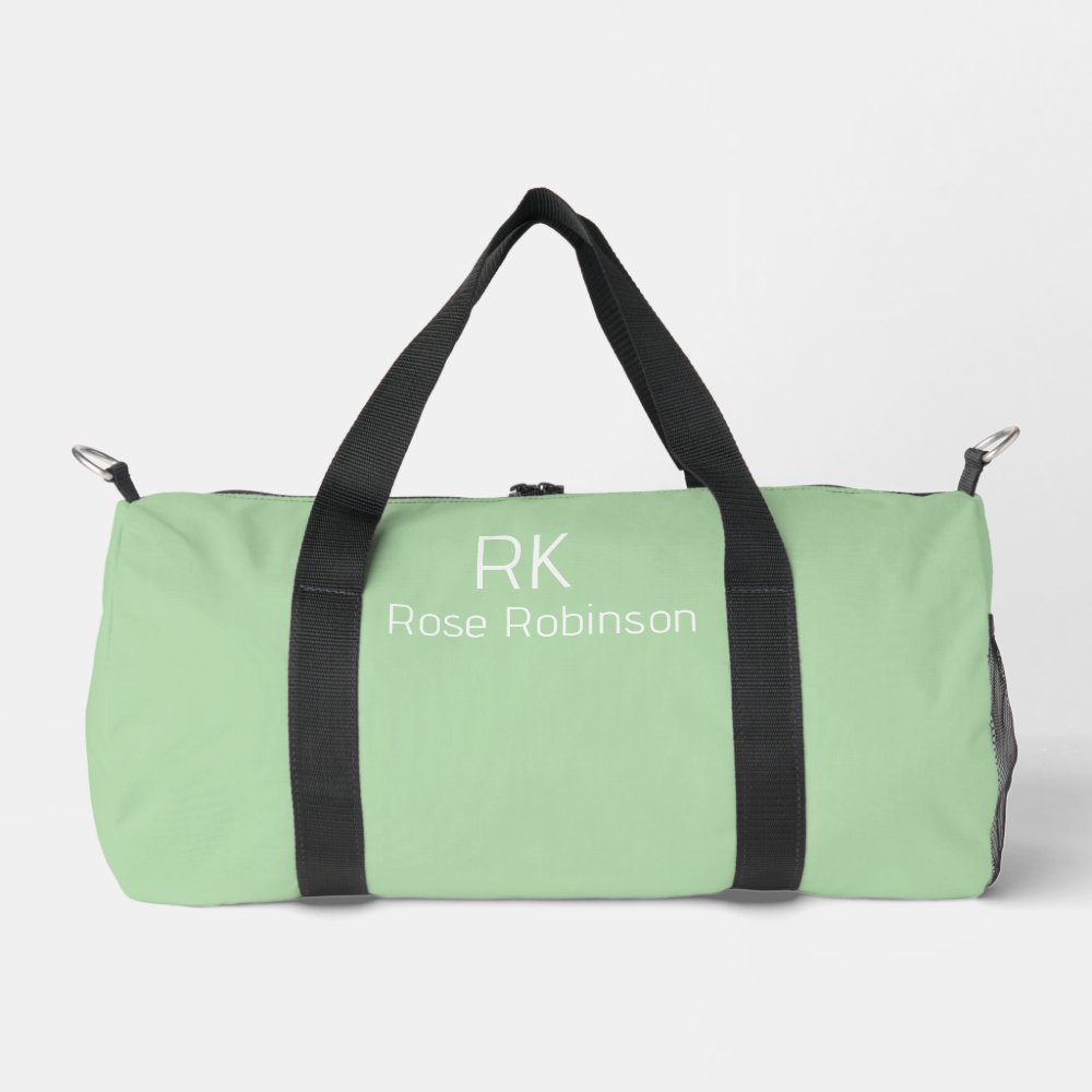 Personalized Name Pale Green Stylish Minimal Gym Duffle Bag