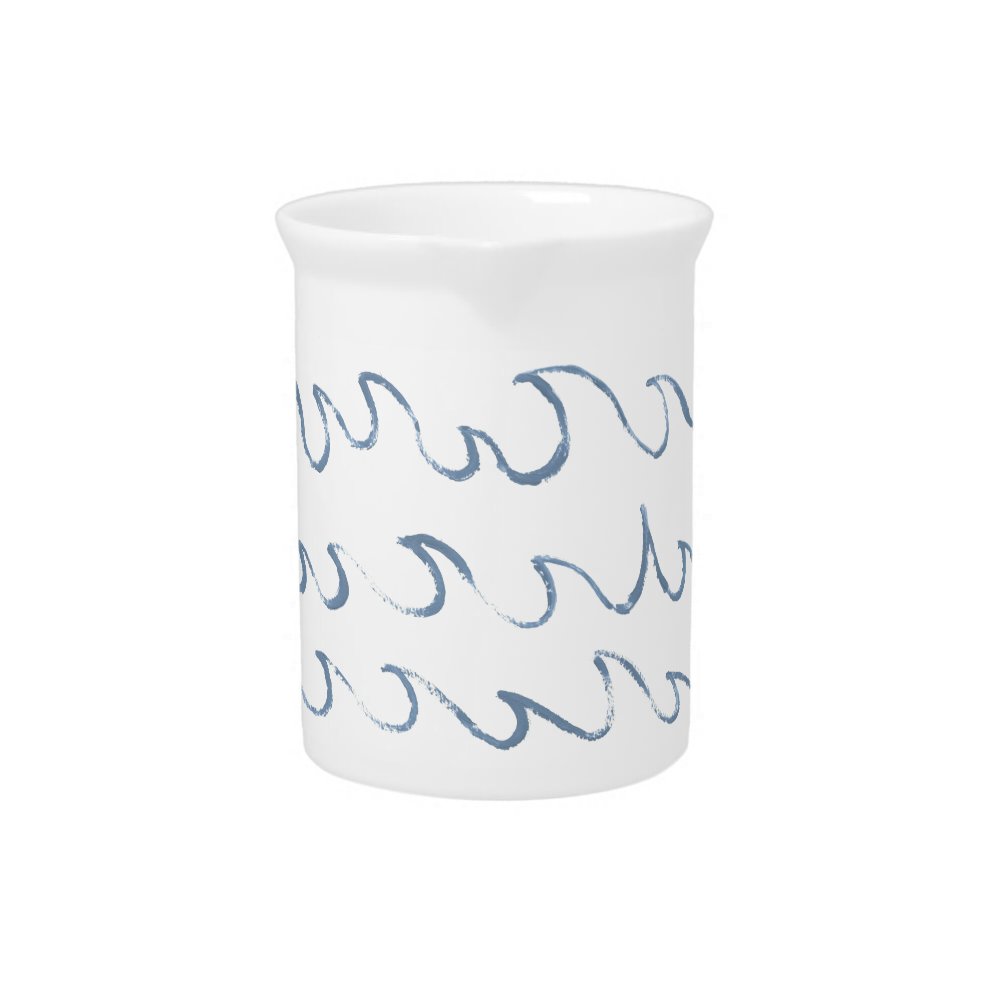 Waves Minimal Abstract Hand Drawn Sea Pattern    Beverage Pitcher