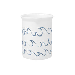 Waves Minimal Abstract Hand Drawn Sea Pattern    Beverage Pitcher