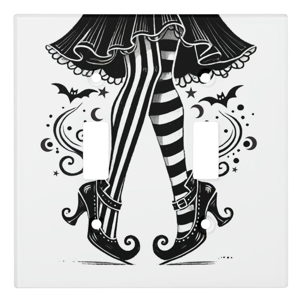 Black & White Witch Legs Whimsical Halloween  Light Switch Cover