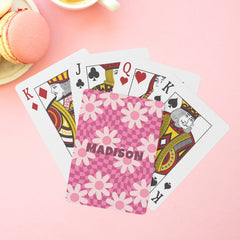Hippie Groovy Pink Daisy Personalized Name Gift Poker Cards