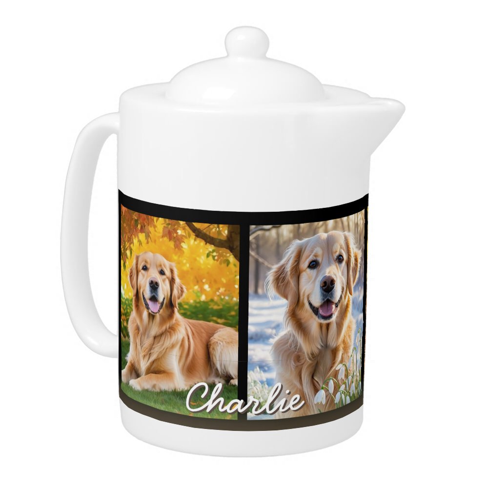 Modern Pet Dog 4 Photo Collage Teapot