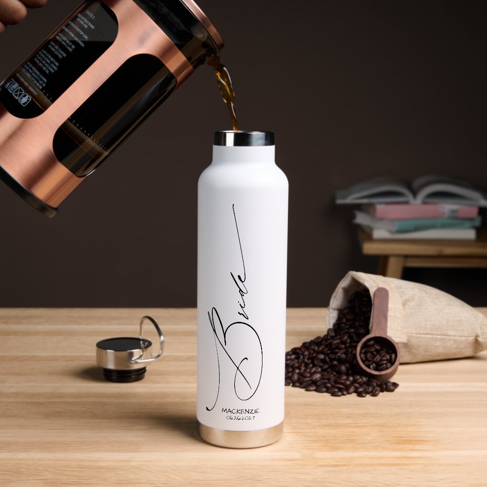 Bride | Custom Black Modern Script Font  Water Bottle