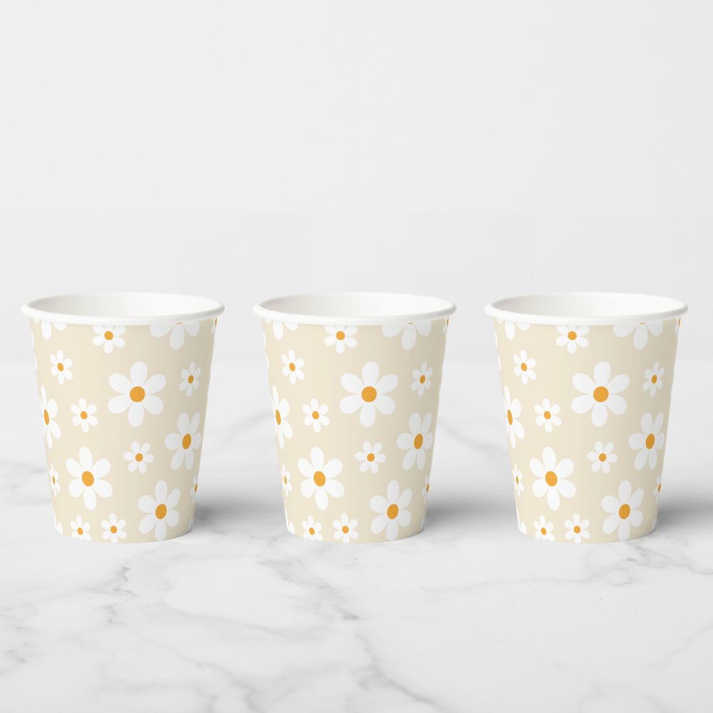 Retro Groovy Daisy Tan Birthday Paper Cups