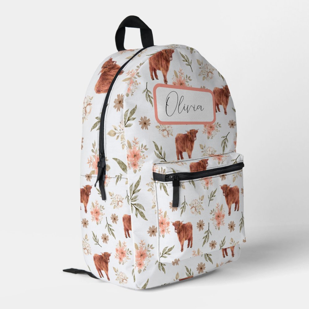 Highland Cow Floral Girl's Backpack