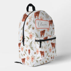 Highland Cow Floral Girl's Backpack