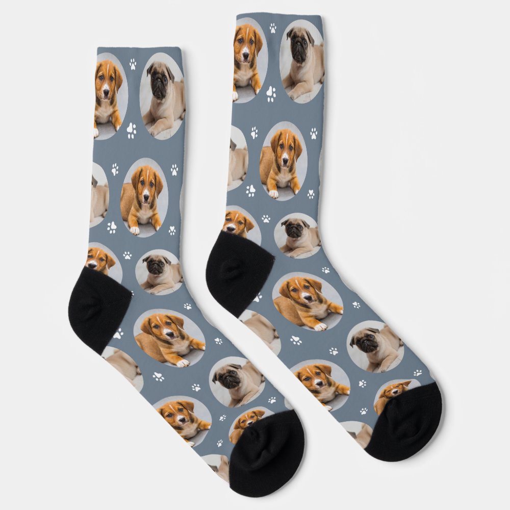 Funny Slate Custom 2 Dog Photo Paw Print Socks