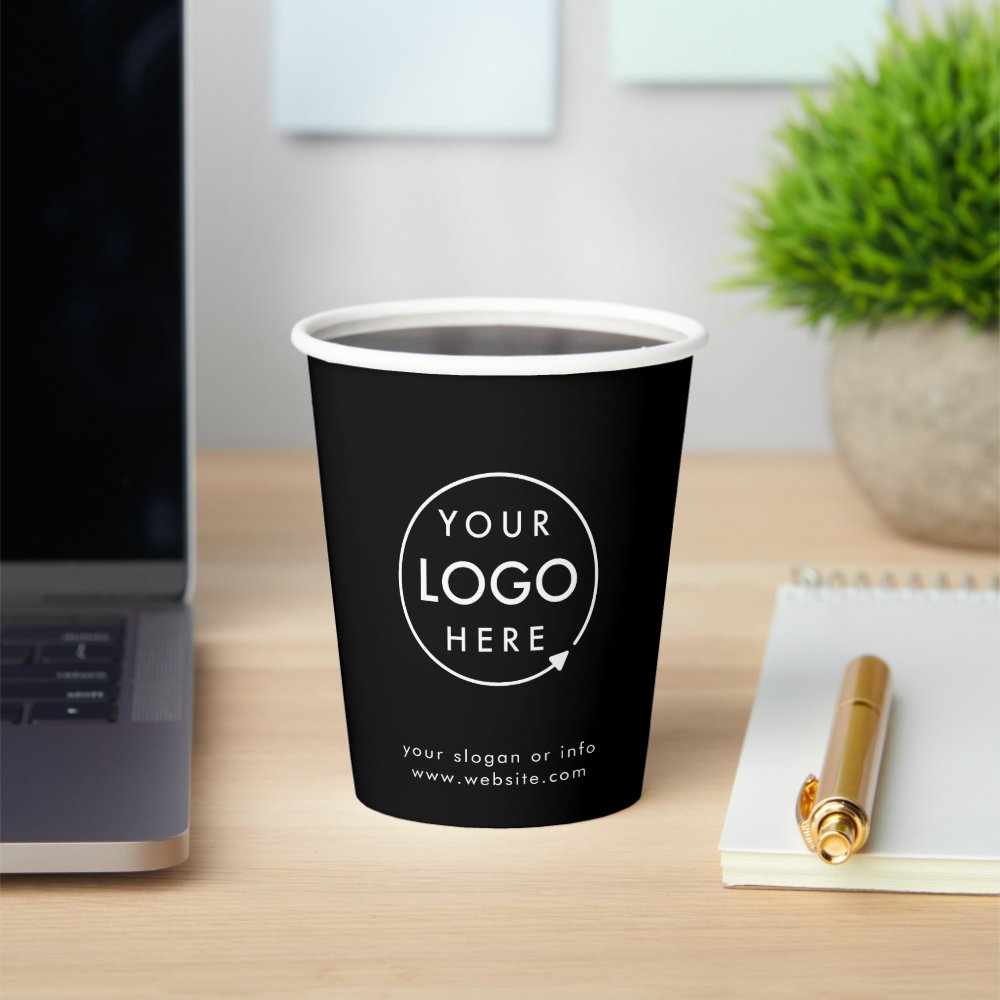 Paper Cups | Business Logo Branded Modern Black