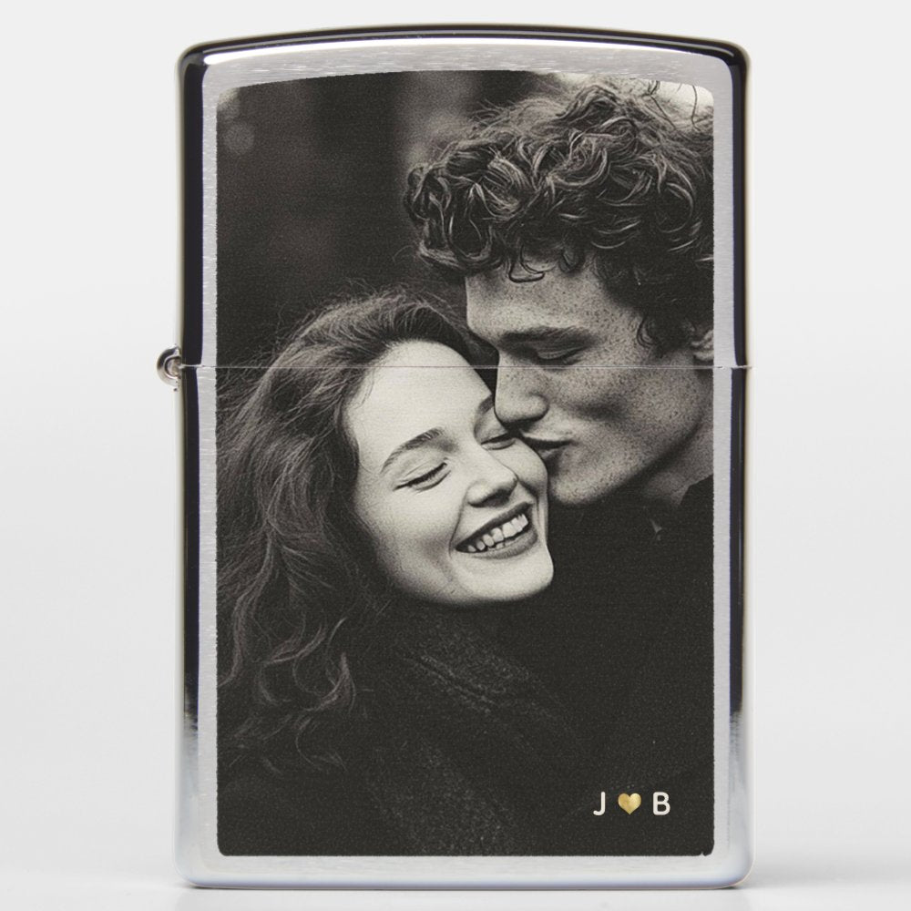 Custom Photo Modern Keepsake Monogram Gold Heart Zippo Lighter