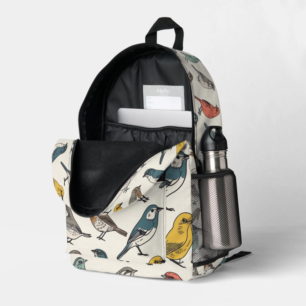 Tiled Birds Pattern Printed Backpack