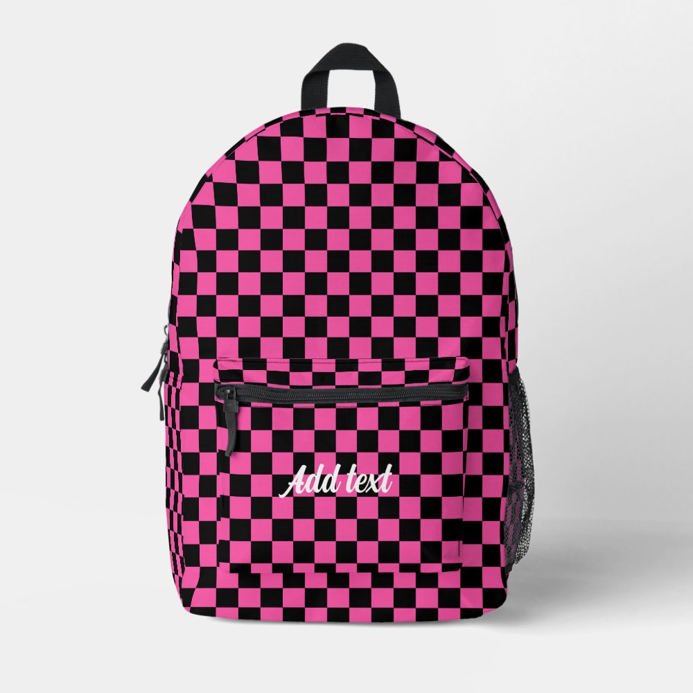 Personalized Modern Pink Black Checkered   Printed Backpack