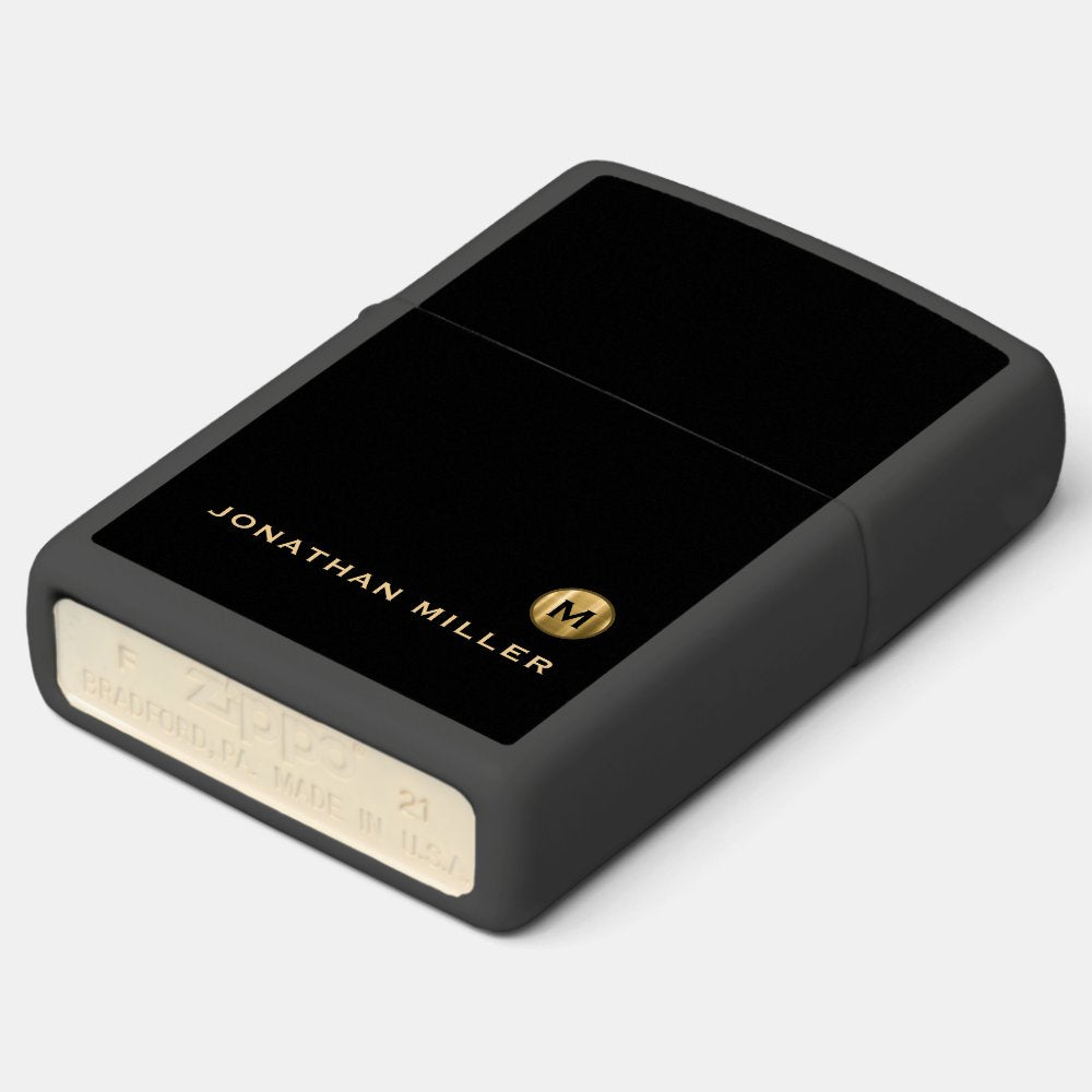 Minimal Black Gold Classic Monogram Zippo Lighter