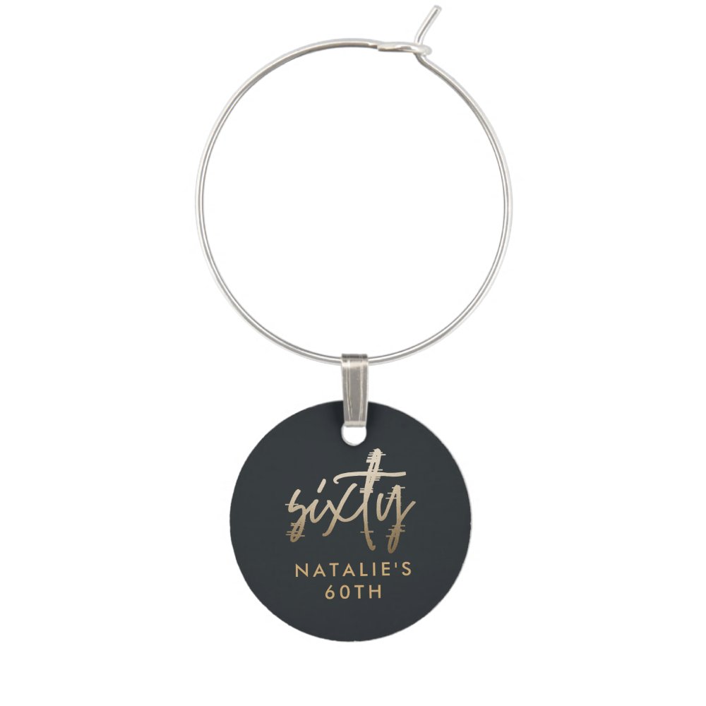 Modern 60th birthday simple stylish elegant script wine charm