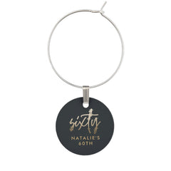 Modern 60th birthday simple stylish elegant script wine charm