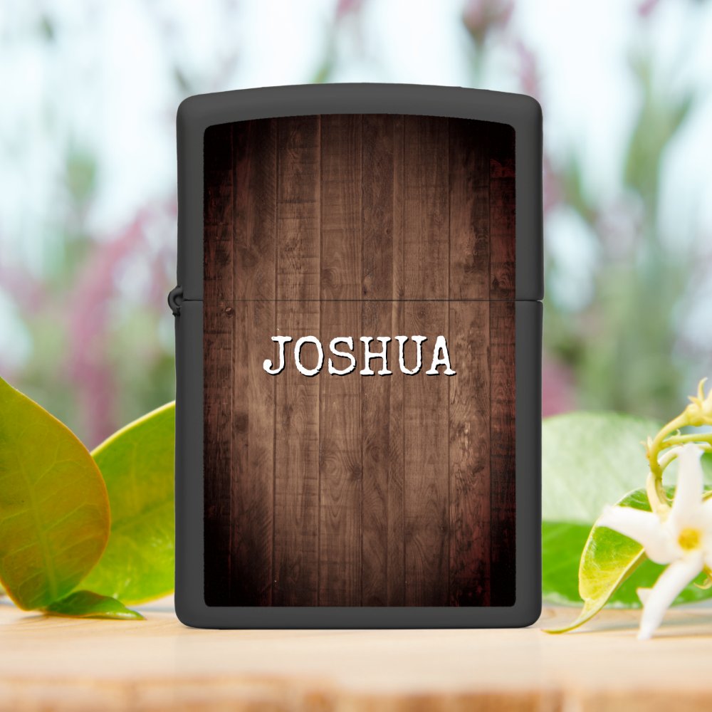 Rustic Weathered Dark Wood Custom Name Zippo Lighter