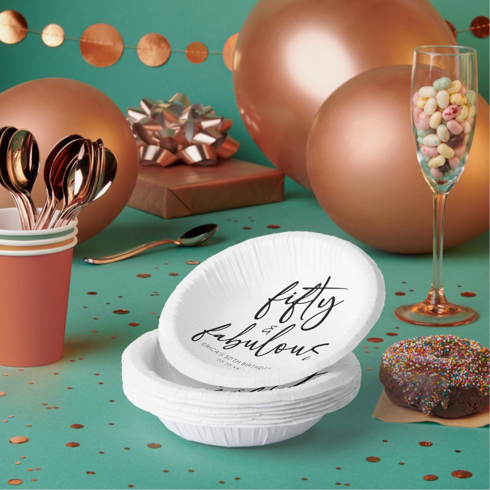 Fifty & Fabulous Minimal 50th Birthday Party Paper Bowls