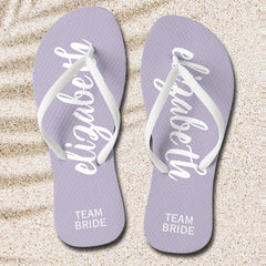 Personalized Team Bride Periwinkle and White Flip Flops