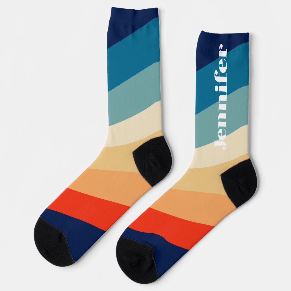Retro 70s Stripes Personalized name  Socks