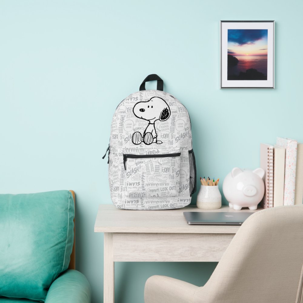 PEANUTS | Snoopy on Black White Comics Printed Backpack