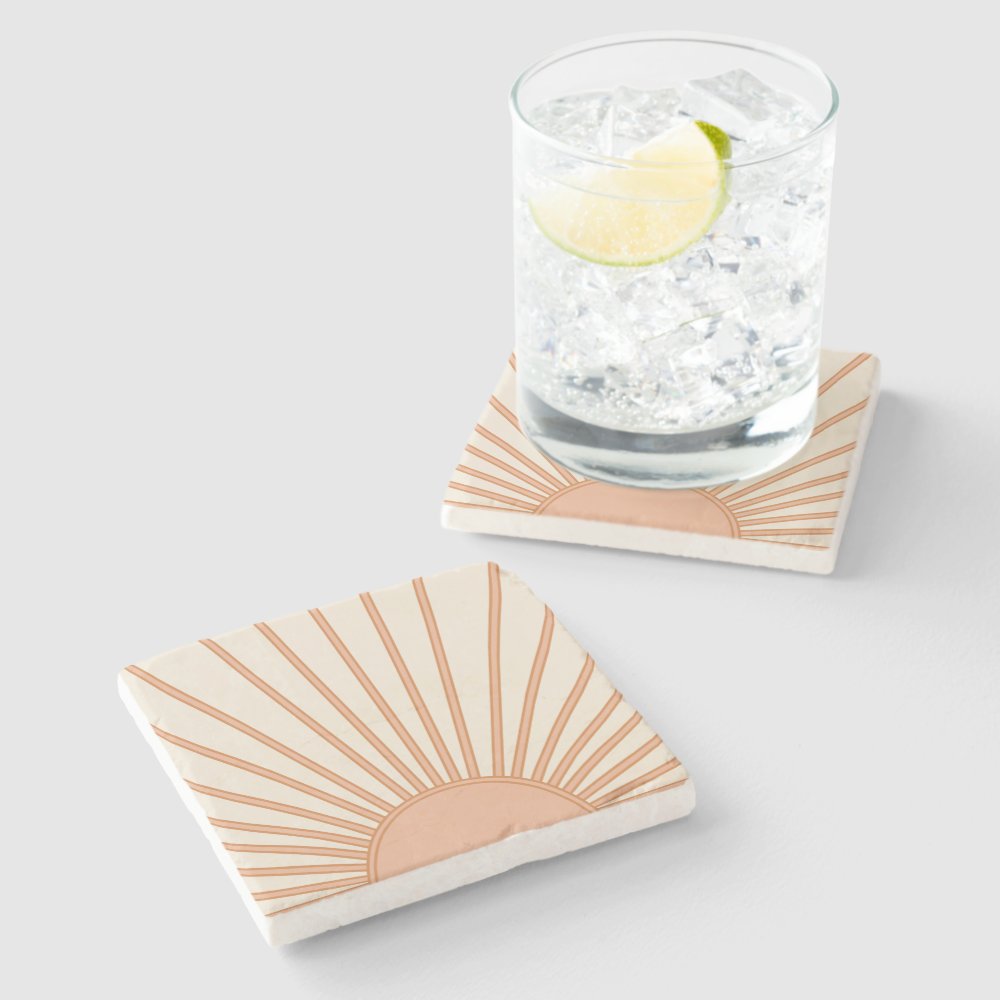 Sun Sunrise Earth Tones Terracotta Retro Sunshine Stone Coaster
