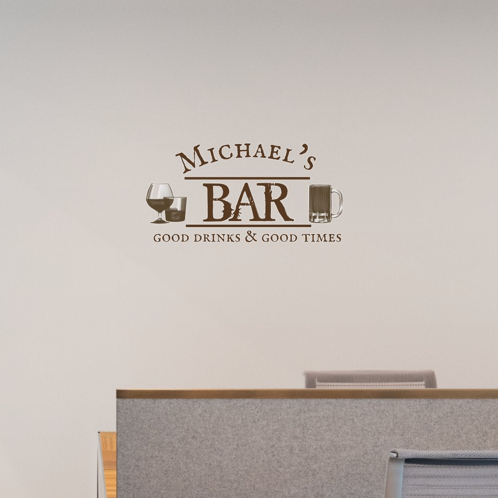 Custom Bar Personalized Gift Rustic Good Drinks  Wall Decal