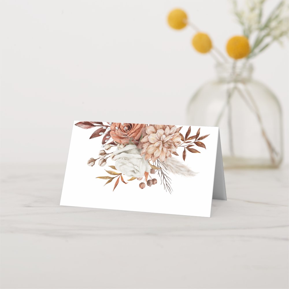 Rustic Autumn Florals Names Date Wedding  Place Card