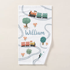 Boys Cute Blue Train Pattern Kids Bath Towel Set