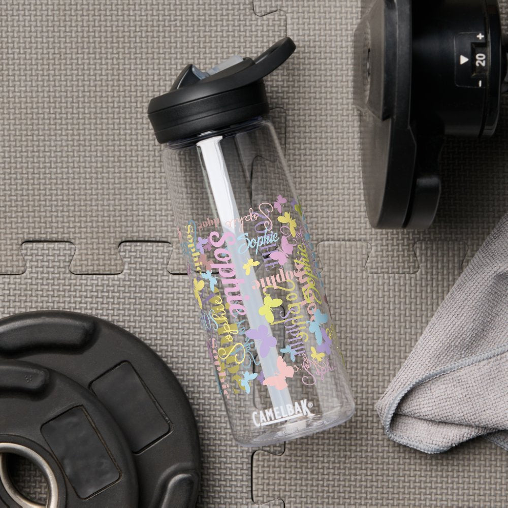 Muted rainbow butterflies custom name Sophie Water Bottle
