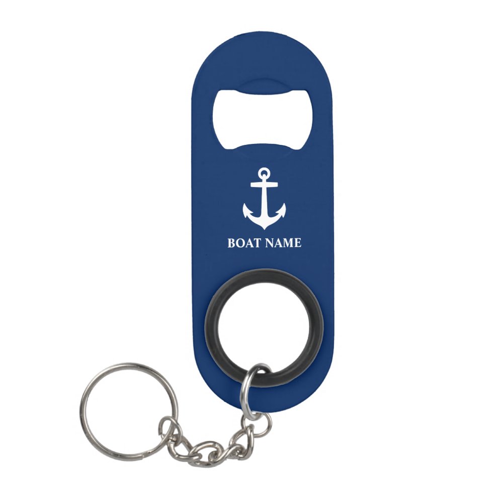 Your Boat Name Anchor Blue Keychain Bottle Opener