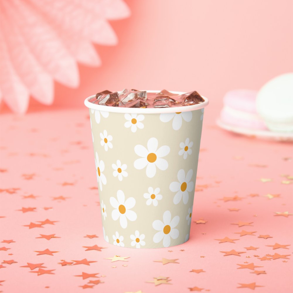 Retro Groovy Daisy Tan Birthday Paper Cups