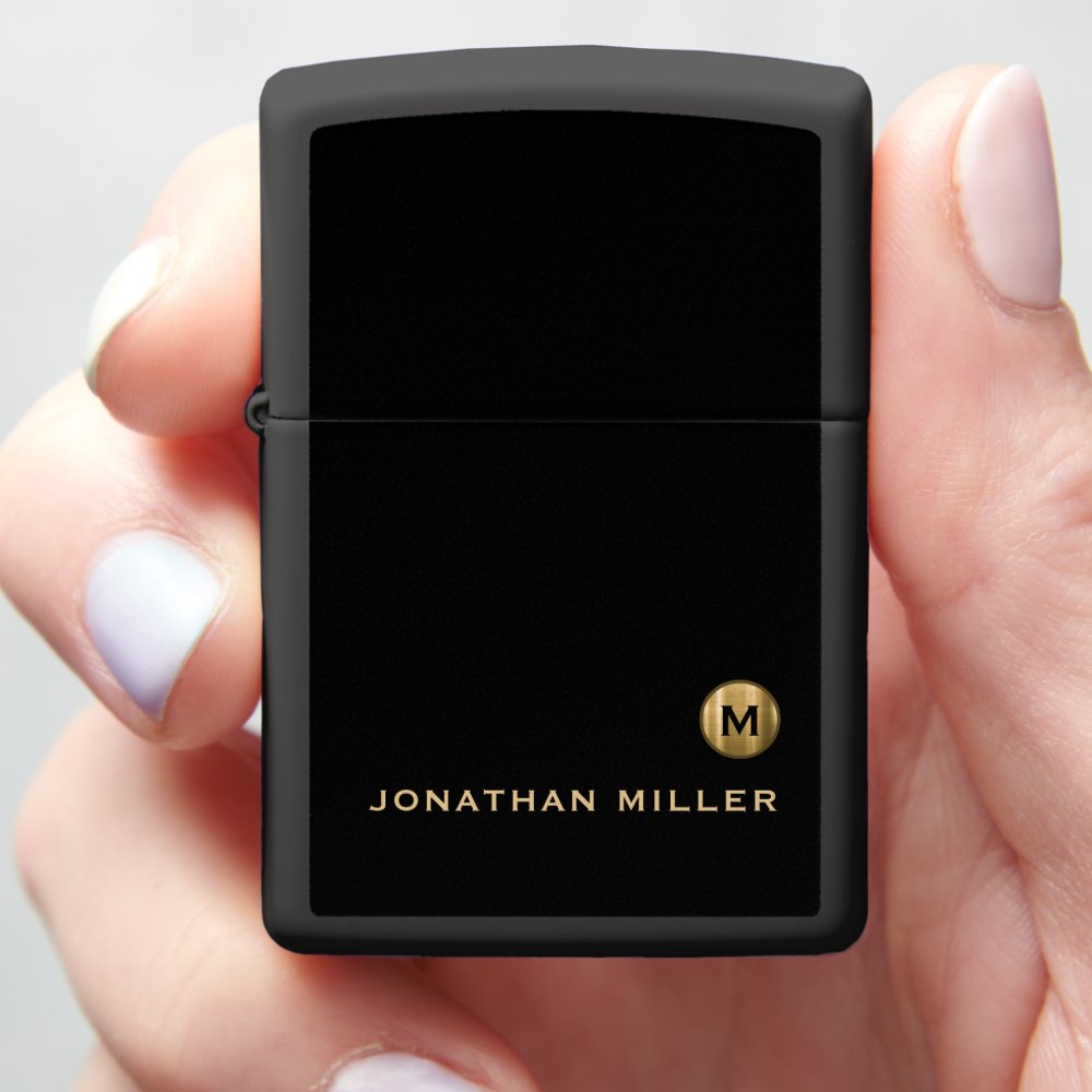 Minimal Black Gold Classic Monogram Zippo Lighter