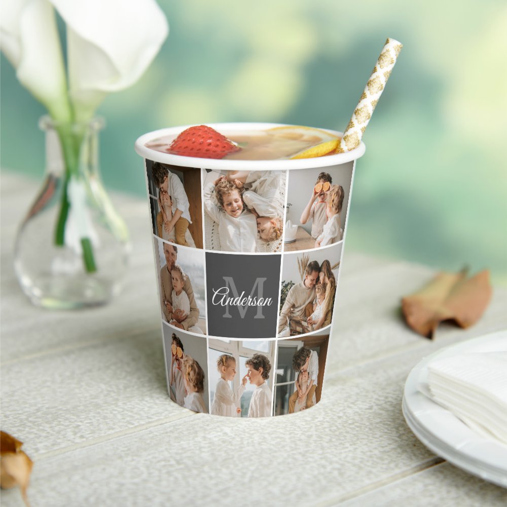 Modern Family Collage Photo & Personalized Gift Paper Cups