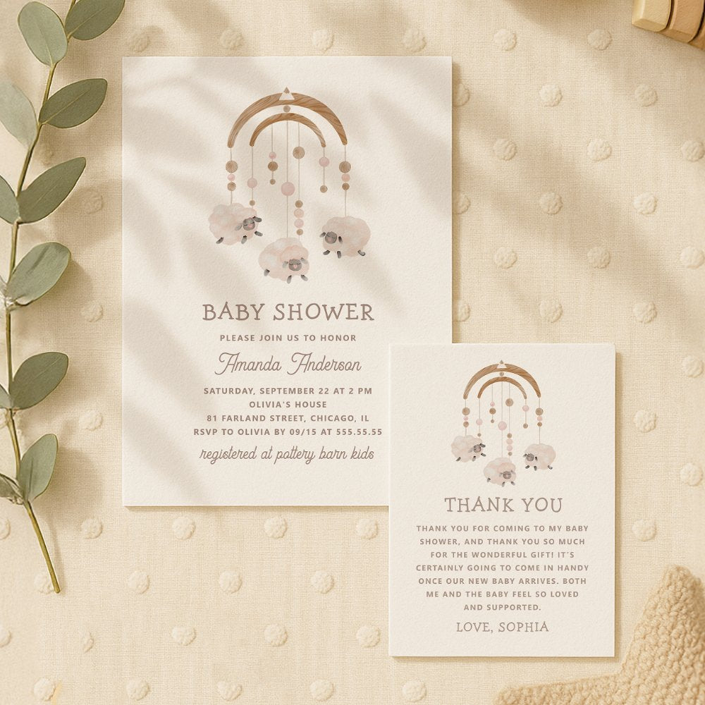 Boho Sheep Mobile | Soft Neutral Nursery Art Poster