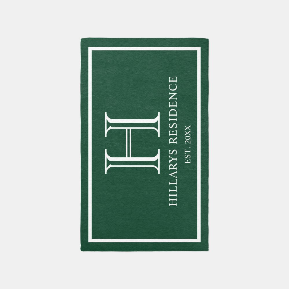 Monogram Family Year Established Forest Green Rug
