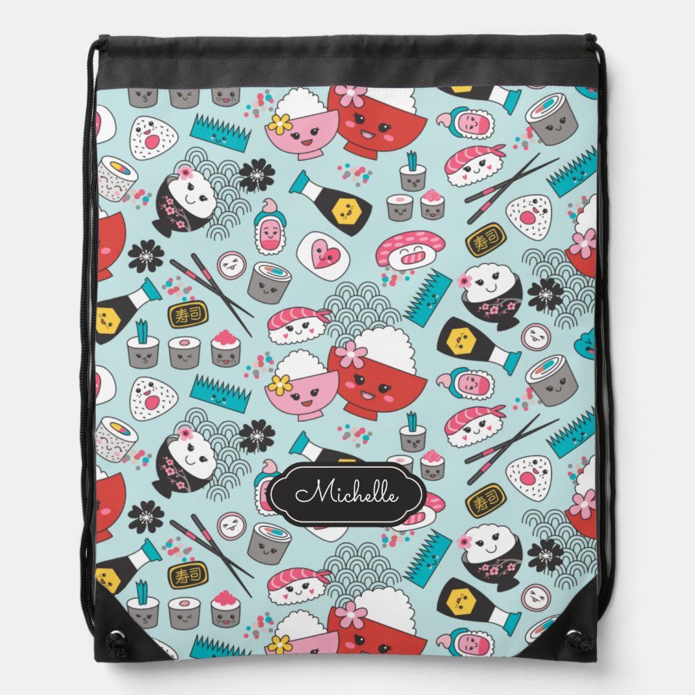 Cute Sushi Pattern Monogram Drawstring Backpack