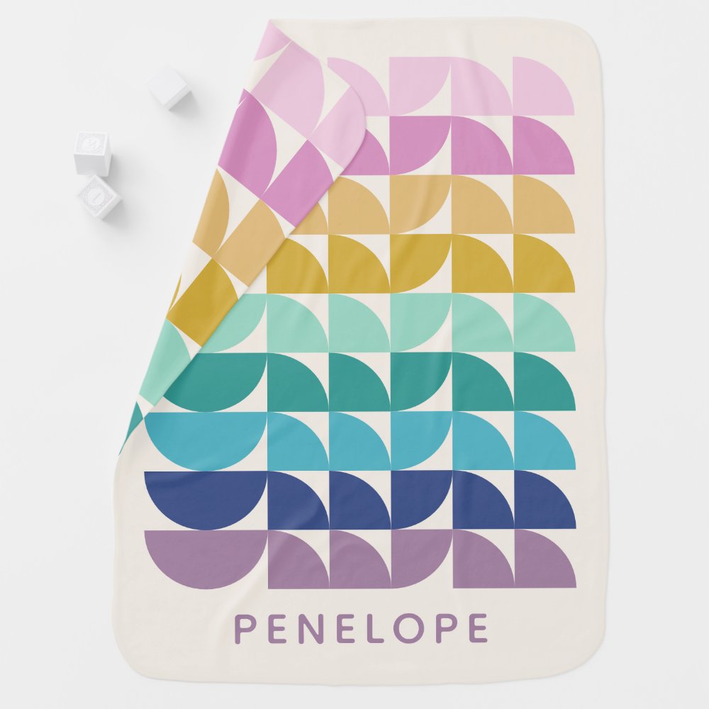 Cute Pastel Rainbow Geometric Shapes Personalized Baby Blanket