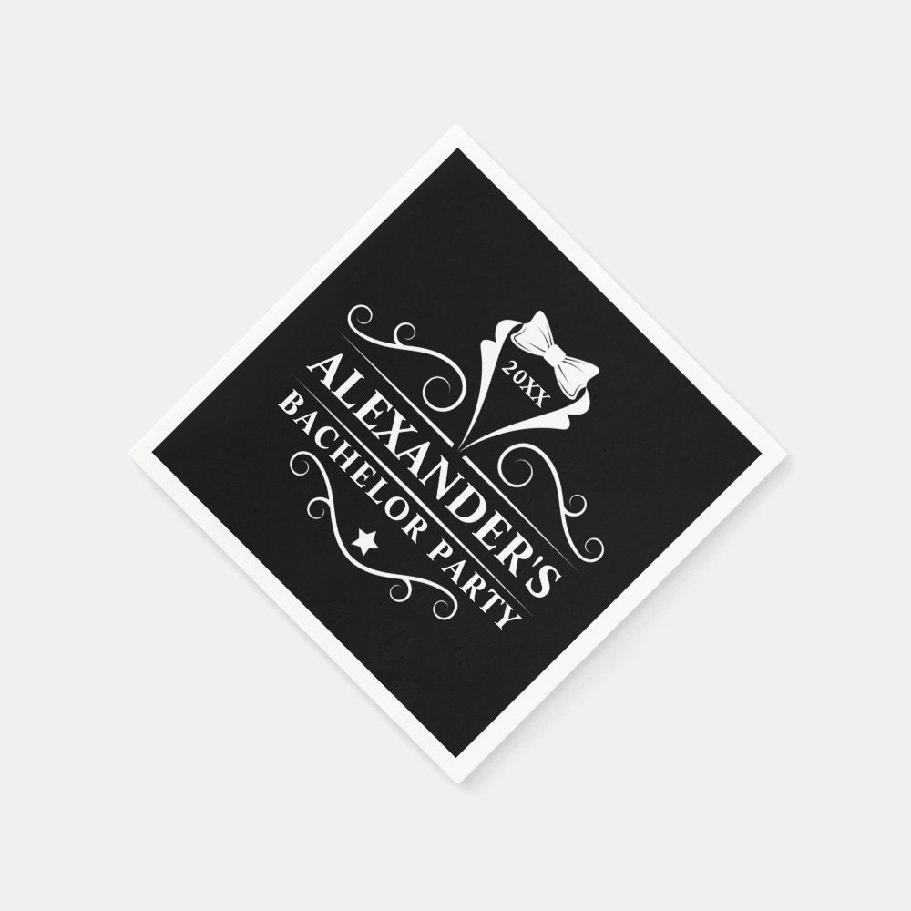 Bachelor Party Tuxedo Tie Black Paper Napkins