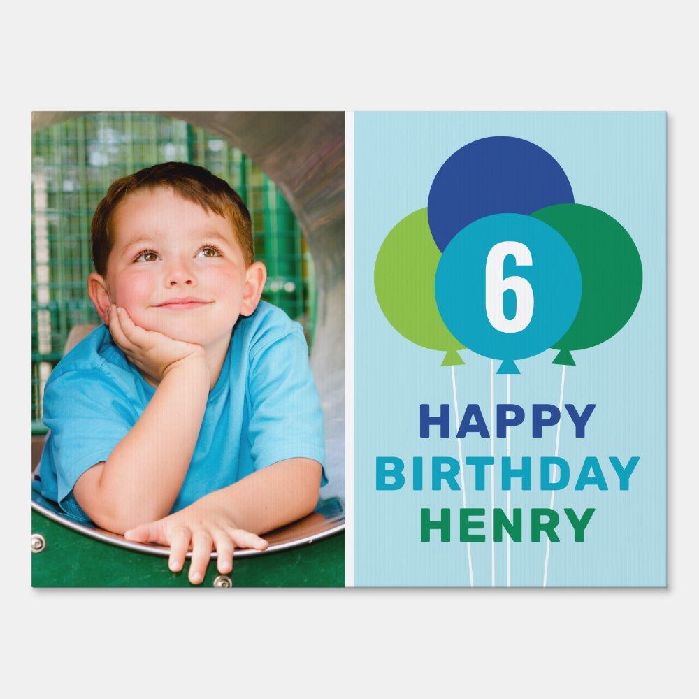 Blue Green Balloons Boys Birthday Photo Sign