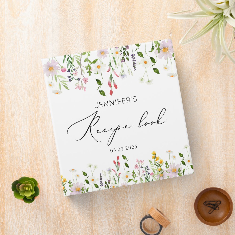 Wildflowers elegant bridal shower recipe book 3 ring binder