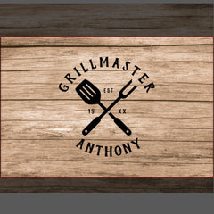 Custom Retro GRILLMASTER Rustic Farmhouse Wood Serving Tray