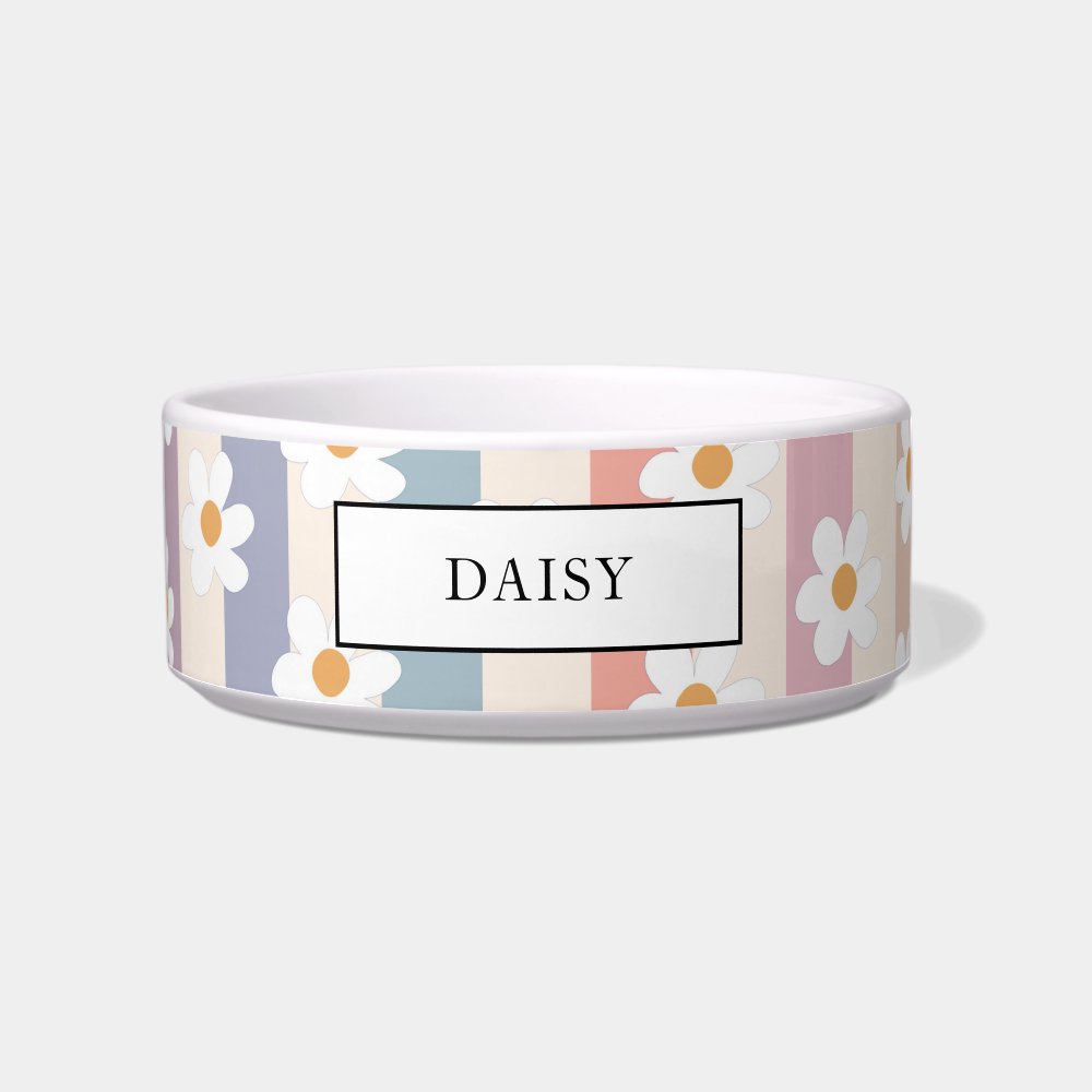 Personalized Floral Pastel Stripes Pet Bowl