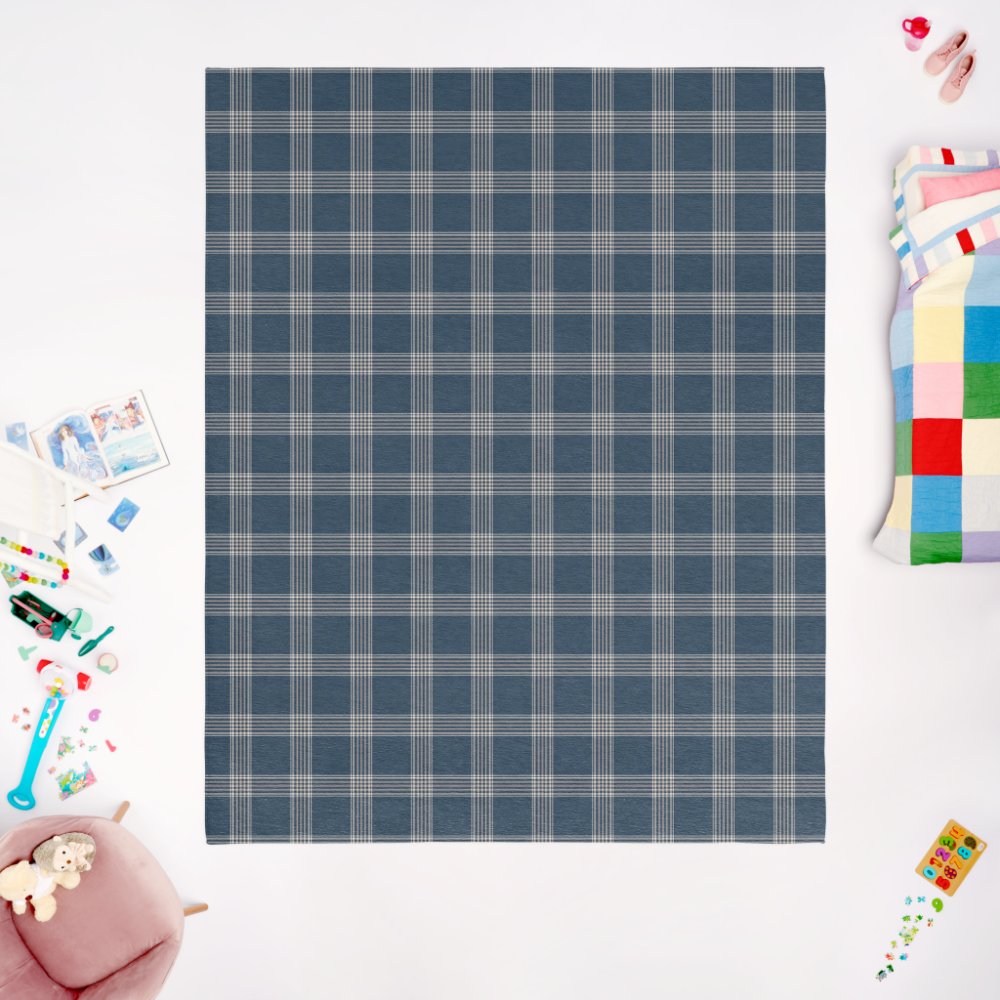 Modern Farmhouse Rug, Blue And White Plaid Area Rug