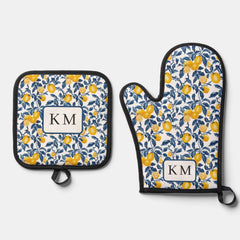 Personalized Mediterranean Lemon  Oven Mitt & Pot Holder Set