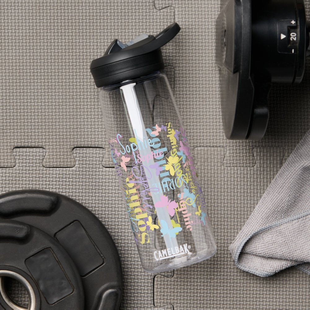 Muted rainbow butterflies custom name Sophie Water Bottle