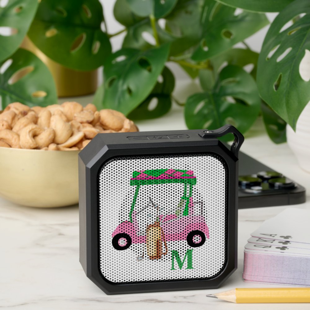 Unique Charming Golf Cart with Clubs Monogram Bluetooth Speaker
